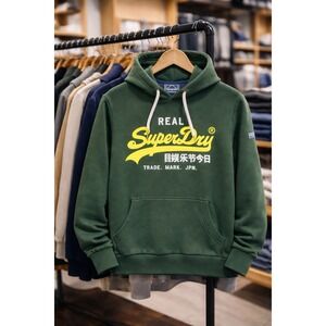 Superdry Vintage Logo Hoodie Green Pullover Fits Men M Or Women L Y2K 90s Skater